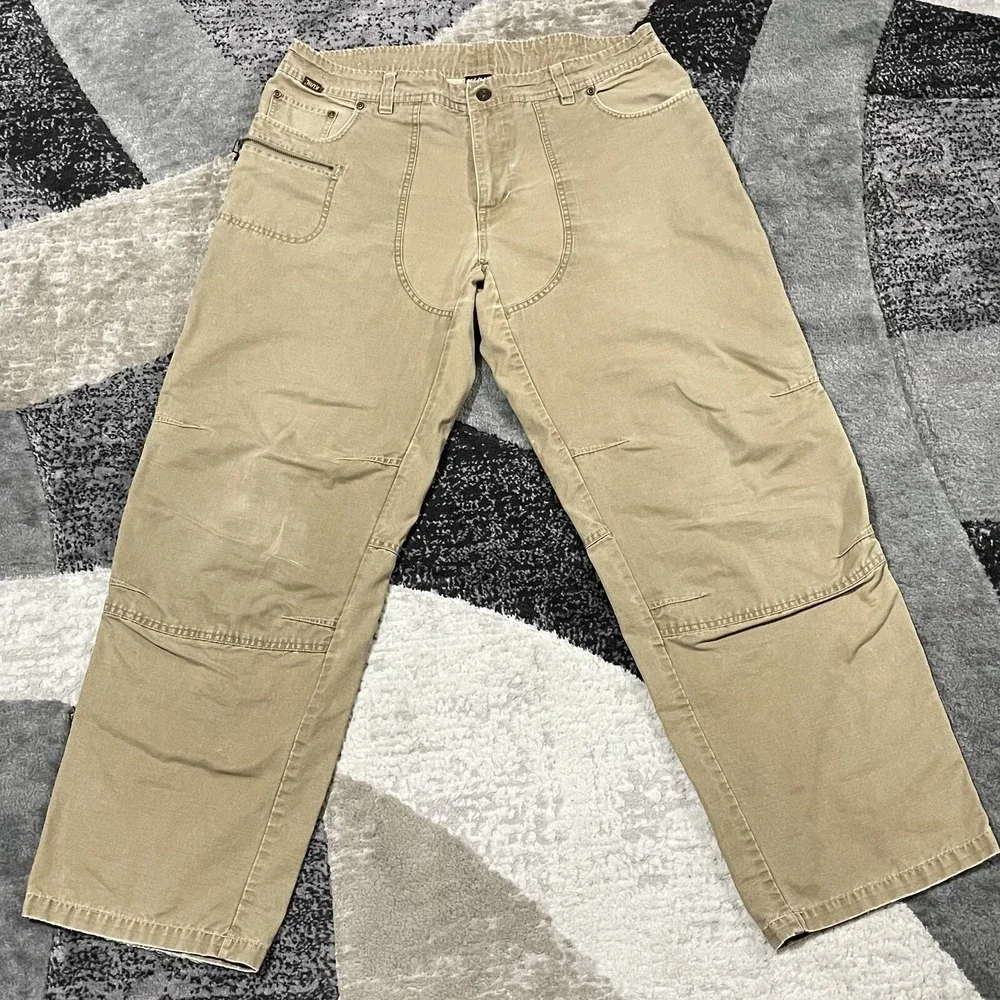 KUHL Rebel Runner Pants Men 38x32‎ Brown Double Knee Distress Work Canvas Hiking